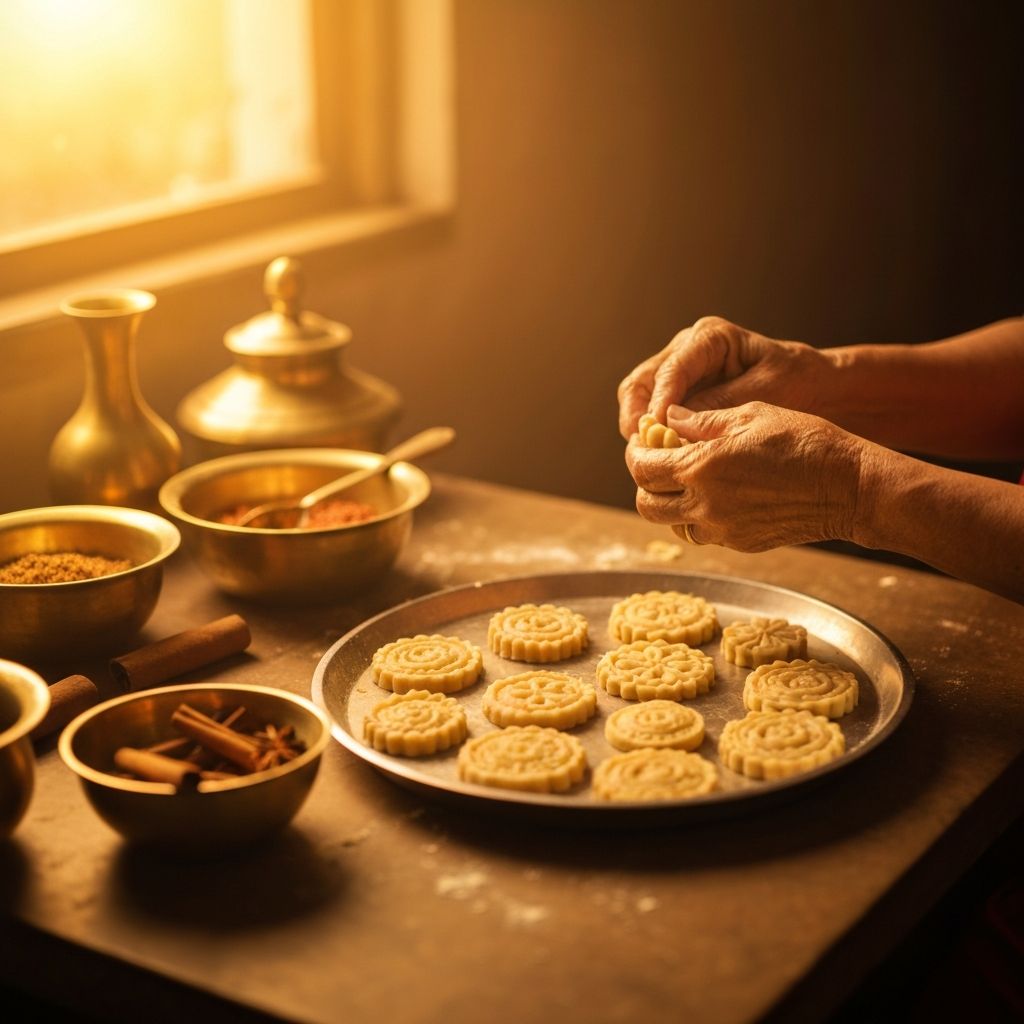 Traditional Indian kitchen with brass utensils